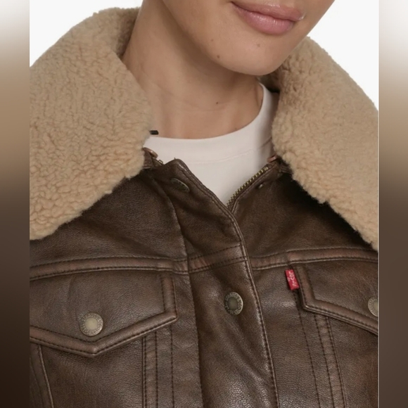 NWT Levi's Faux Leather Tucker Brown Jacket Size M Streetwear Retro Moto Western - Picture 2 of 16